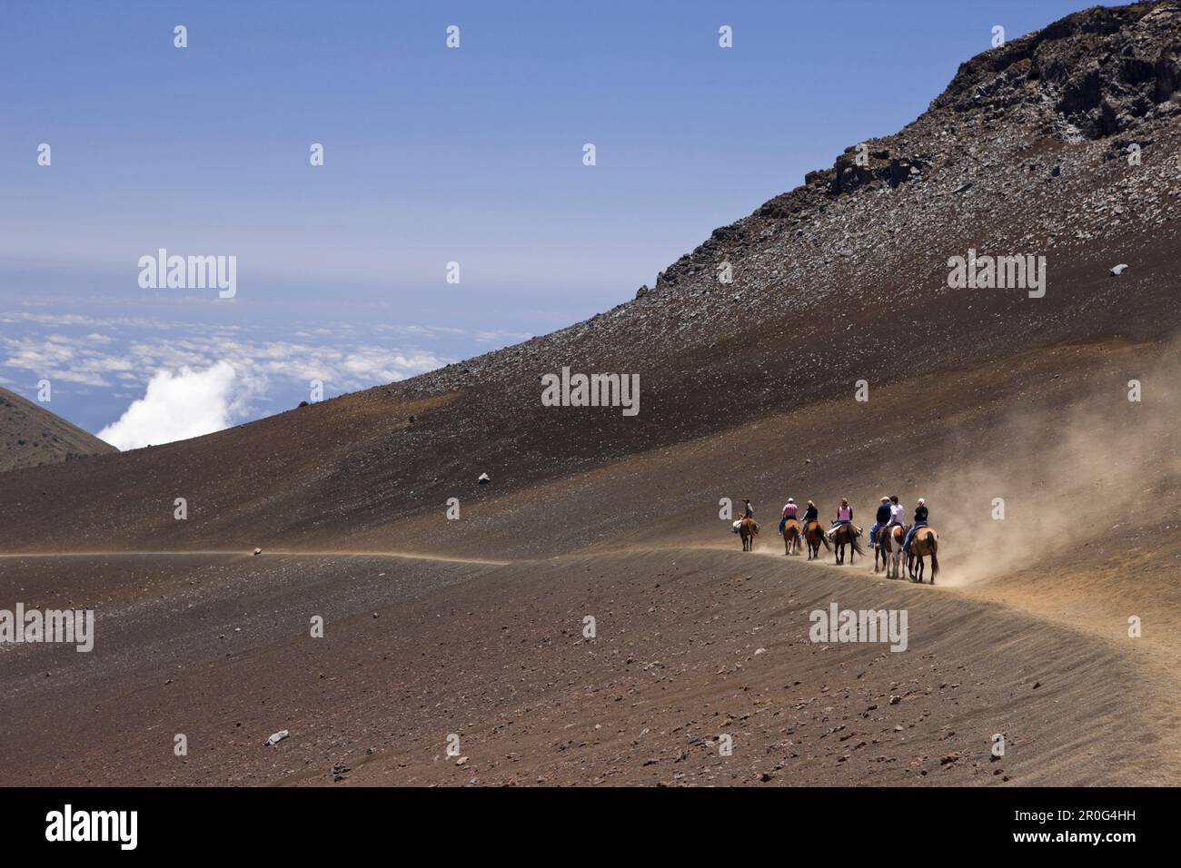 Equitation au cratère du volcan Haleakala, Maui, Hawaii, États-Unis Banque D'Images