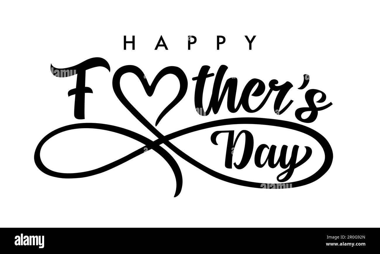 Happy Pères Day texte avec l'amour séparateur infini. Logo de calligraphie manuscrite à vecteur créatif de la fête des pères. Souhaits avec lettrage et séparateur d'amour Illustration de Vecteur