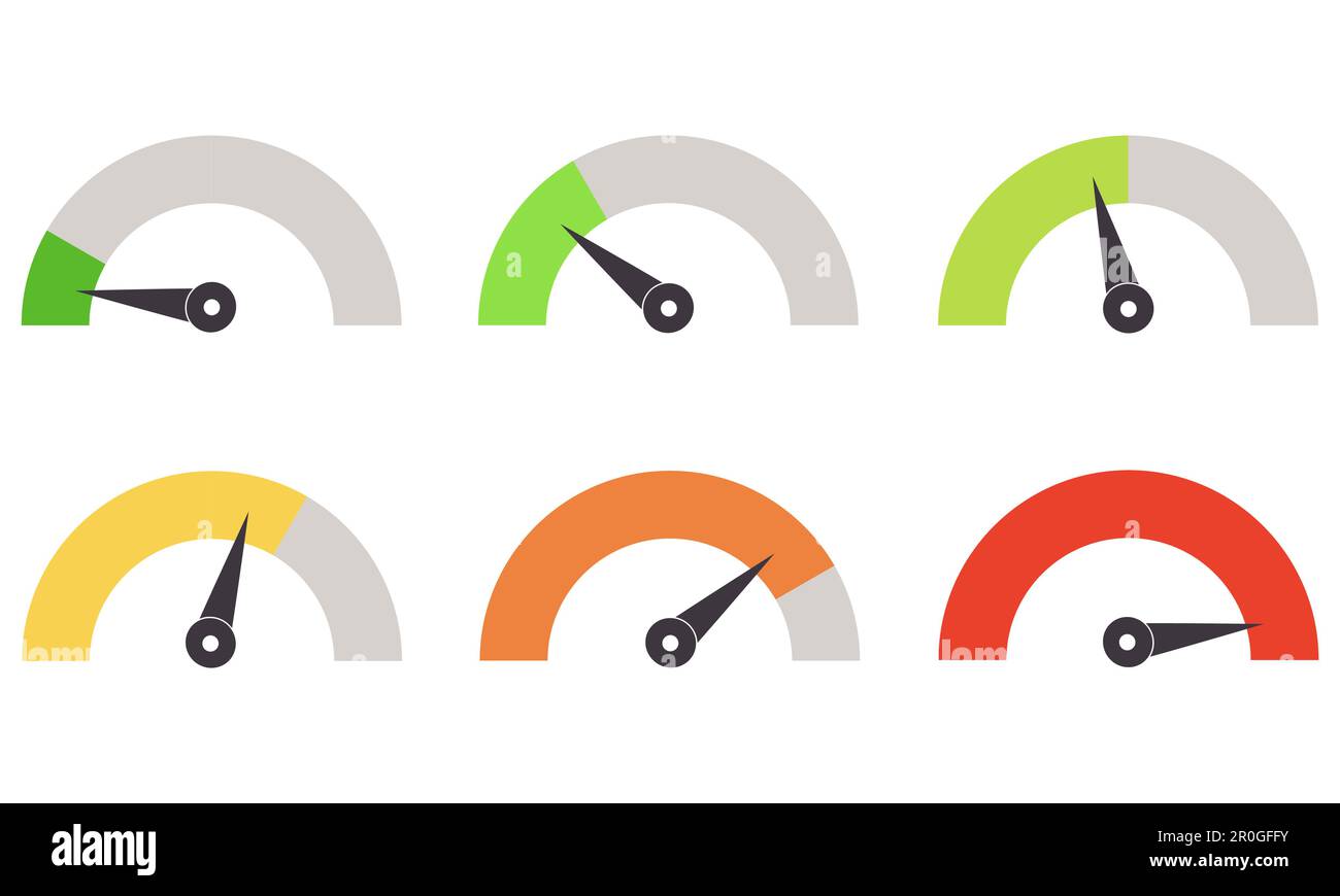 Icônes colorées du compteur de vitesse sur le tableau de bord. Indicateur de performance. Symbole de vitesse Internet rapide. Illustration vectorielle plate Illustration de Vecteur