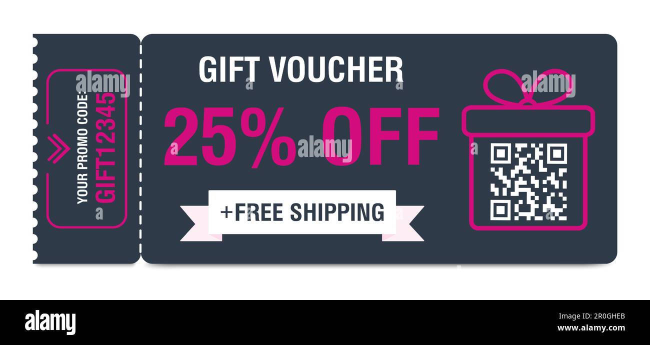 Bon de réduction de 25 %. Bon cadeau avec pourcentage, code qr et codes promo pour le site Web, les publicités Internet et les réseaux sociaux. Vecteur Illustration de Vecteur