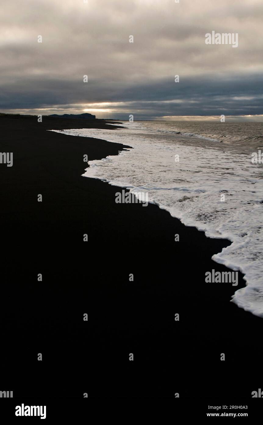 Plage de sable noir près de Vik I Myrdal, Islande, Scandinavie, Europe Banque D'Images