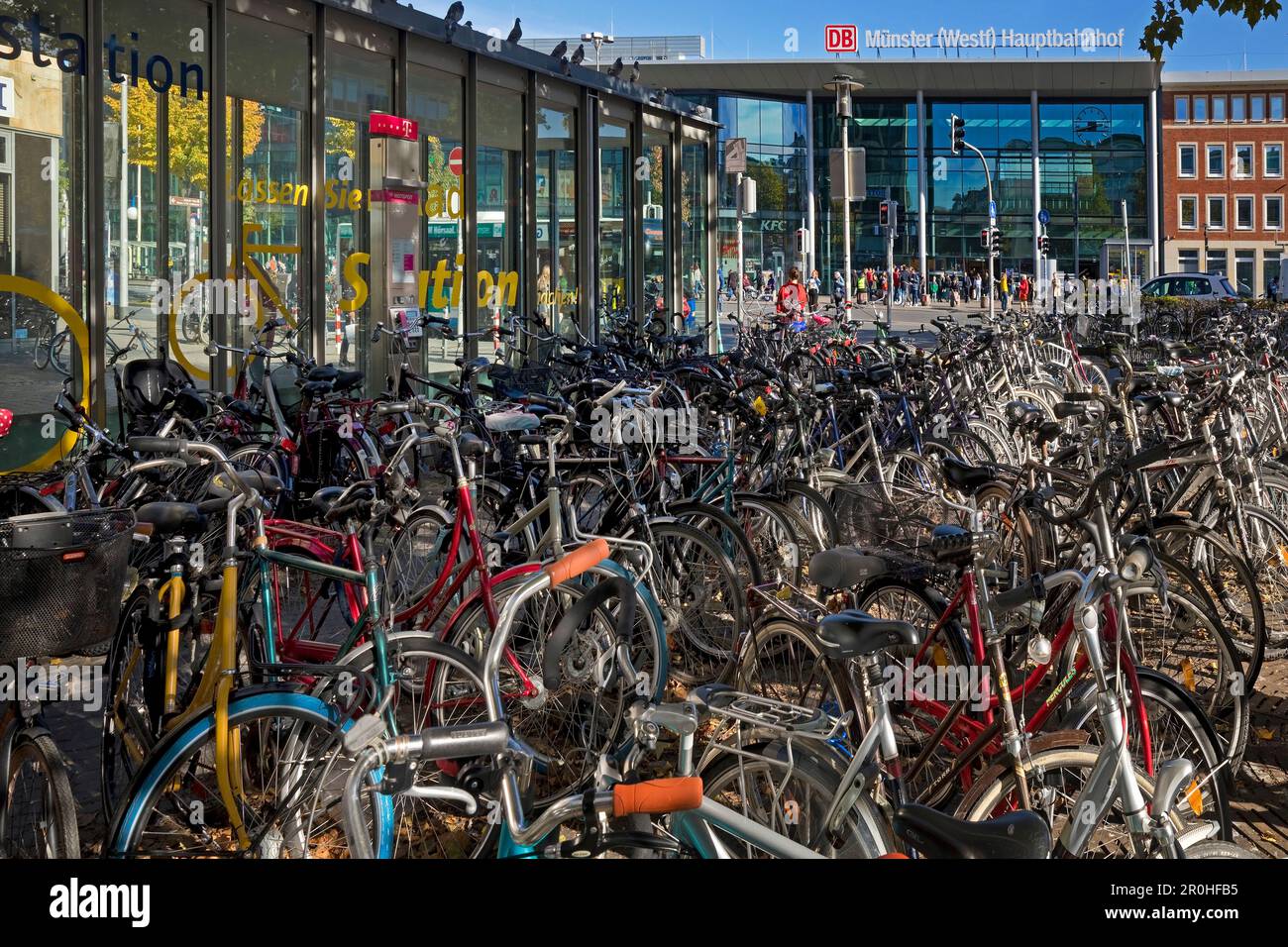 Beaucoup de vélos à la gare principale, Allemagne, Rhénanie-du-Nord-Westphalie, Munster Banque D'Images