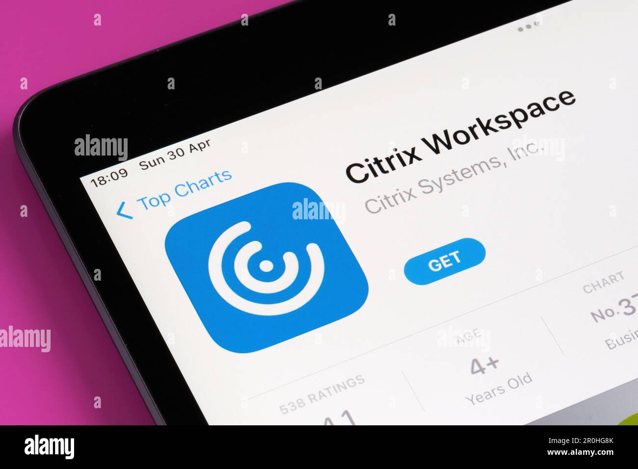Application espace de travail Citrix vue dans l'App Store sur l'écran de l'ipad. Mise au point sélective. Stafford, Royaume-Uni, 6 mai 2023 Banque D'Images