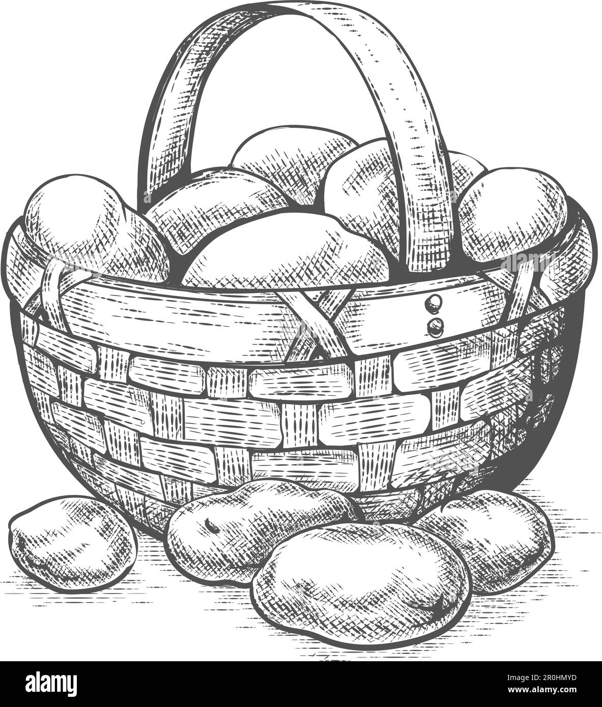 Croquis du panier de pommes de terre Illustration de Vecteur