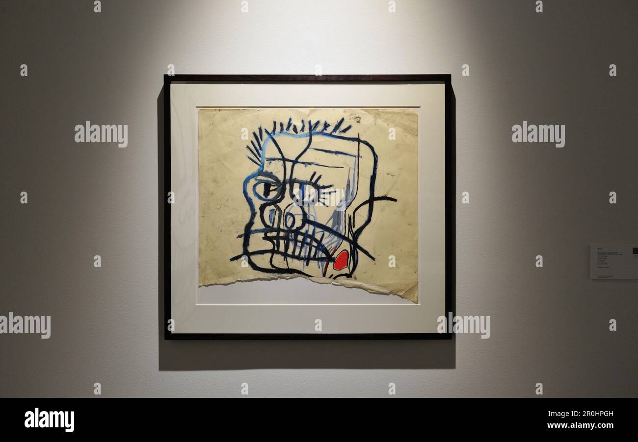 New York, États-Unis. 08th mai 2023. Untitled (Head) par Jean-Michel Basquiat (valeur estimée USD 2 millions) exposé à l'aperçu de la presse pour les enchères de Sotheby's du 2023 mai à Sotheby's à New York, NY sur 8 mai 2023. (Photo de Stephen Smith/SIPA USA) crédit: SIPA USA/Alay Live News Banque D'Images