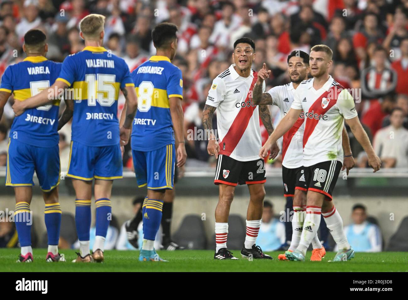 Argentine, Buenos Aires - 07 mai 2023 : Enzo Perez, Milton Casco, Lucas Beltran de River plate pendant la Torneo Binance 2023 de l'Argentine Liga Profesi Banque D'Images