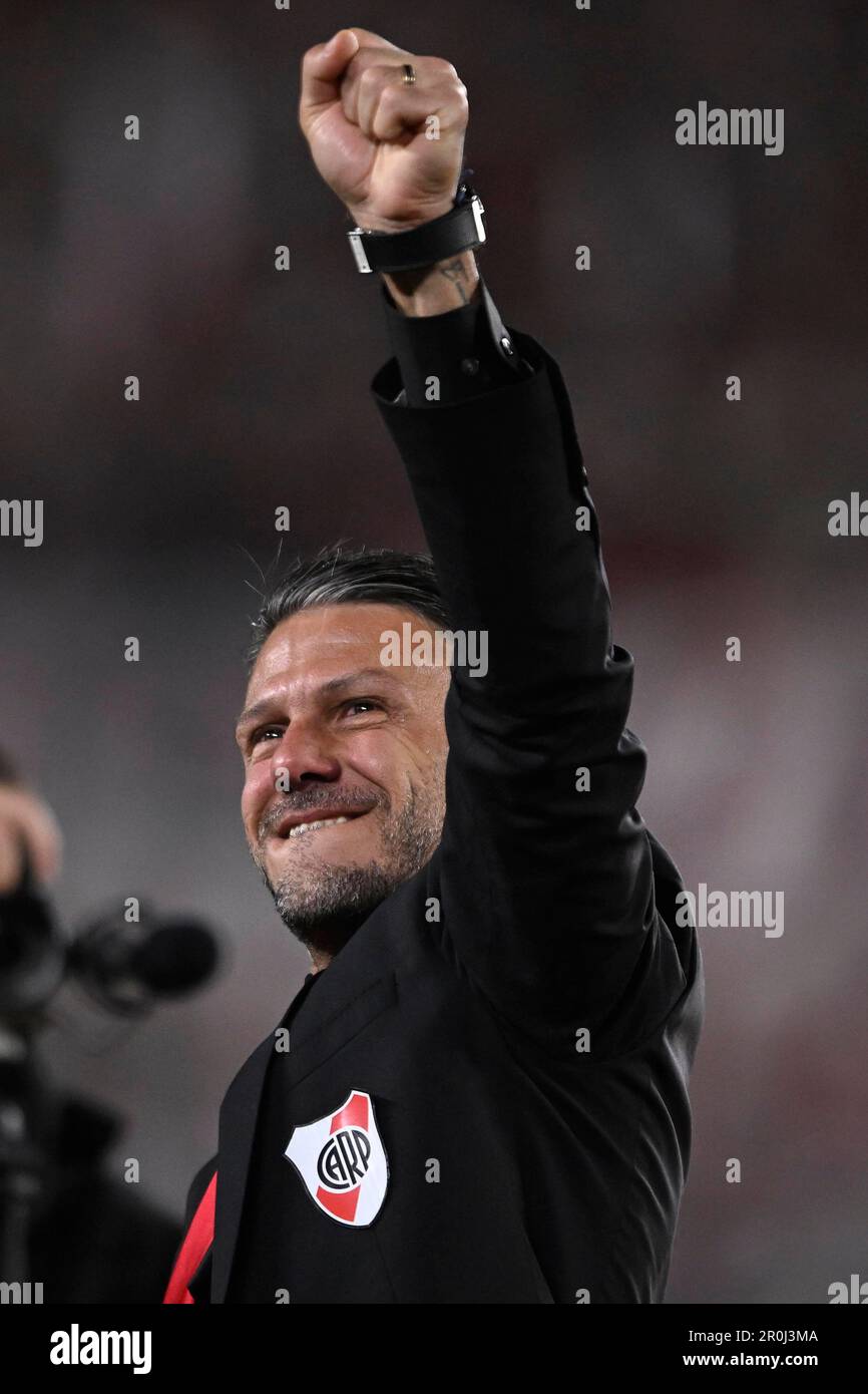 Argentine, Buenos Aires - 07 mai 2023: Entraîneur-chef Martín Demichelis de River plate le Torneo Binance 2023 de l'Argentine match professionnel Liga entre Banque D'Images