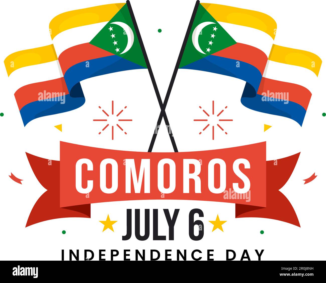 Illustration du vecteur du jour de l'indépendance des Comores heureux avec drapeau comorien de l'ondulation en National Holiday Flat Cartoon fond dessiné à la main modèles Image Vectorielle Stock - Alamy