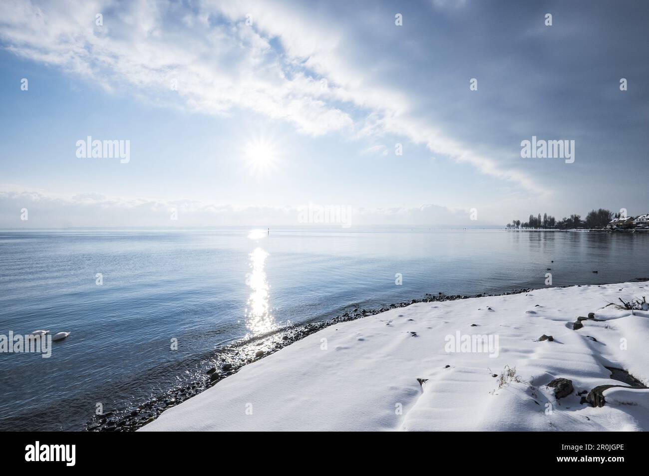 Vue d'hiver sur le lac Bodensee à Immenstaad, lac Bodensee, Bade-Wurtemberg, Allemagne du Sud, Allemagne Banque D'Images