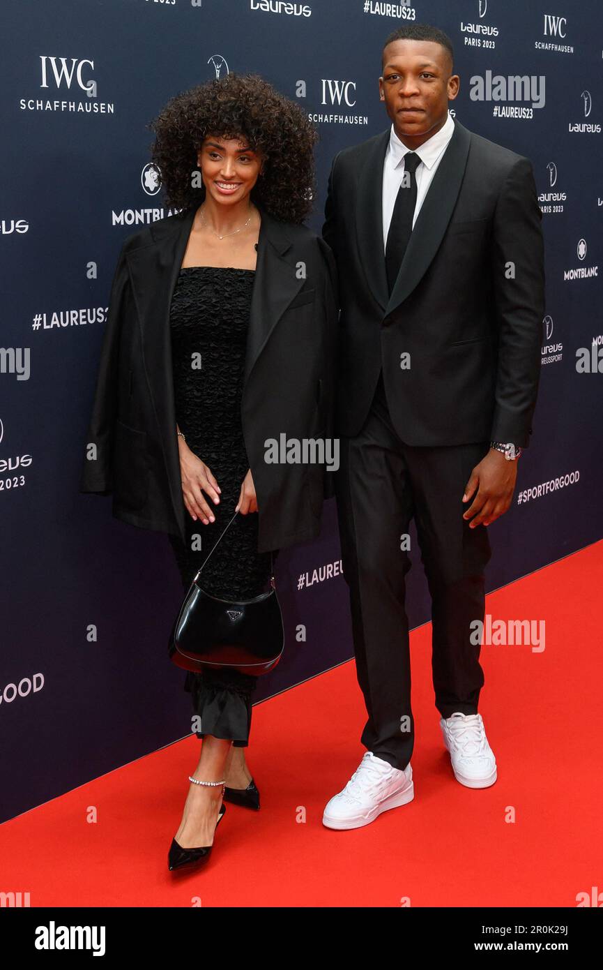 Paris, France. 08th mai 2023. Alizee Priso et Cameron Woki arrivent aux Laureus World Sport Awards de Paris 2023 tapis rouge à Cour Vendôme sur 08 mai 2023 à Paris, France. Photo de Laurent ZabulonABACAPRESS.COM crédit: Abaca Press/Alay Live News Banque D'Images