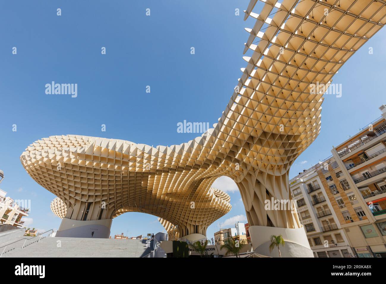 Metropol parasol, plate-forme d'observation, Plaza de la Encarnacion, architecture moderne, architecte Juergen Mayer Hermann, vue sur la vieille ville avec la cathe Banque D'Images