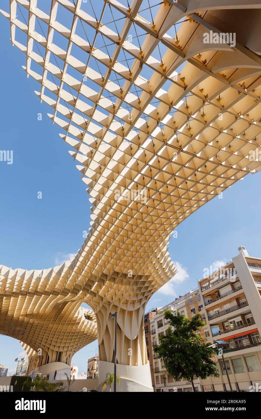 Metropol parasol, plate-forme d'observation, Plaza de la Encarnacion, architecture moderne, architecte Juergen Mayer Hermann, vue sur la vieille ville avec la cathe Banque D'Images