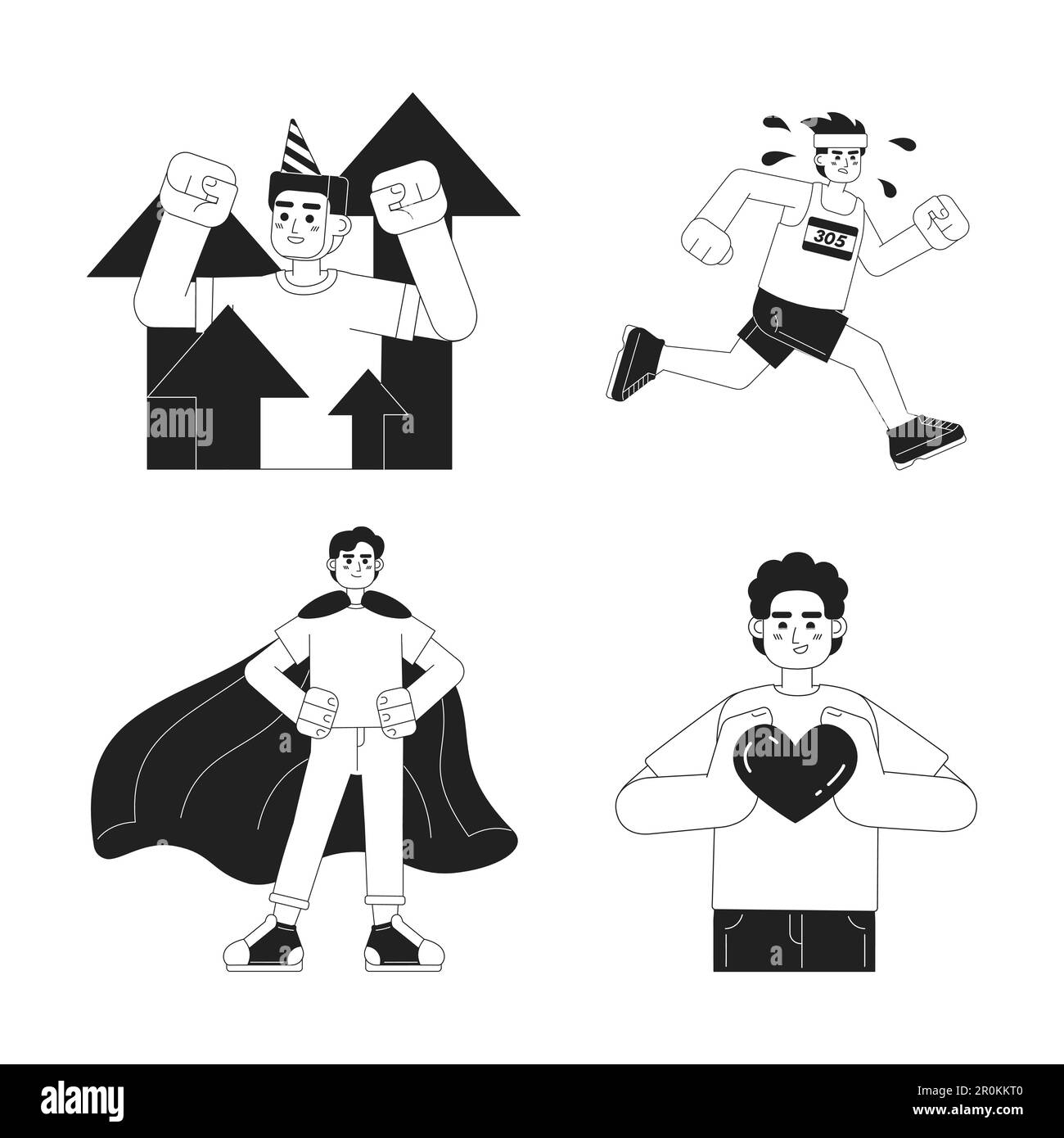 Jeu d'illustrations vectorielles monochromes de développement personnel Illustration de Vecteur