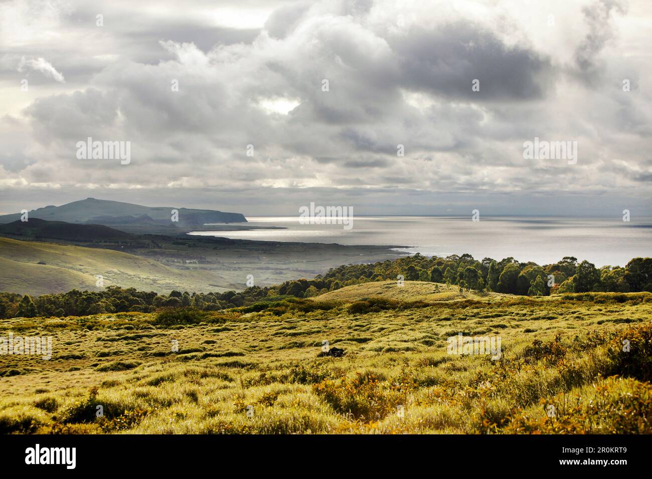 ÎLE DE PÂQUES, CHILI, Isla de Pascua, Rapa Nui, vues de la randonnée jusqu'à Rano Kau, un volcan éteint qui forme la pointe sud-ouest de l'Isl de Pâques Banque D'Images