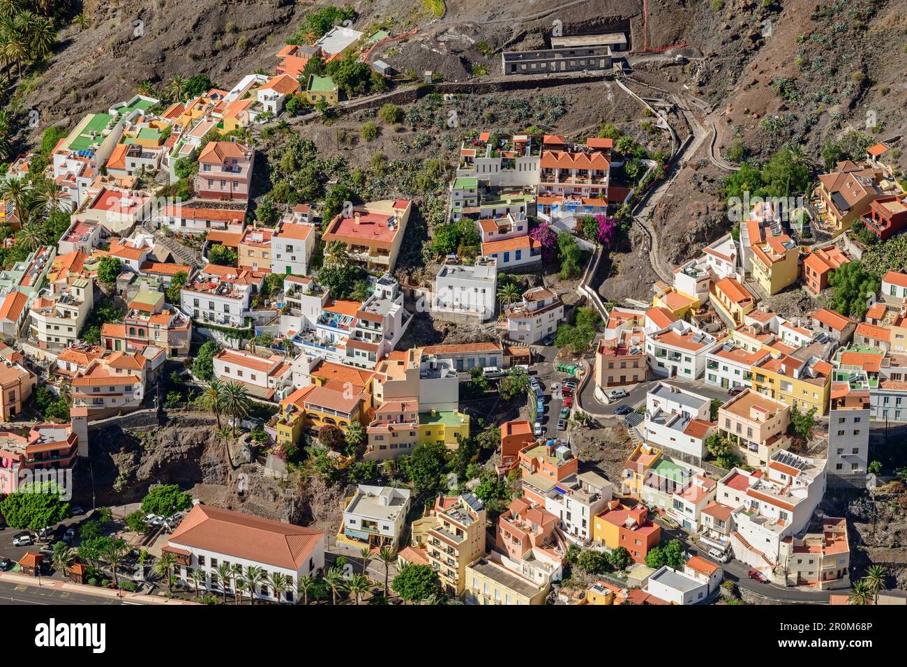 Vue de Las Pilas vers les maisons de Valle Gran Rey, Las Pilas, la Gomera, îles Canaries, Canaries, Espagne Banque D'Images