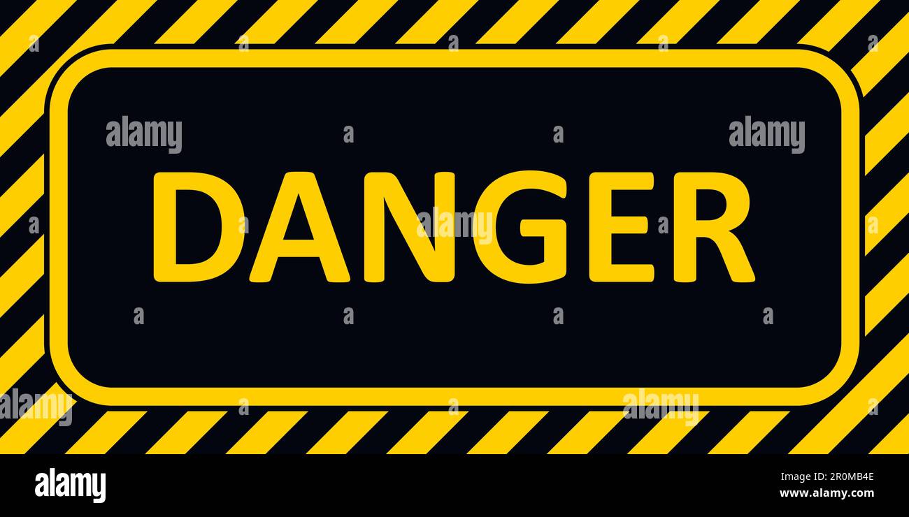 Avertissement bannière danger, avec un cadre rayé texte de badge horizontal danger jaune et noir Illustration de Vecteur