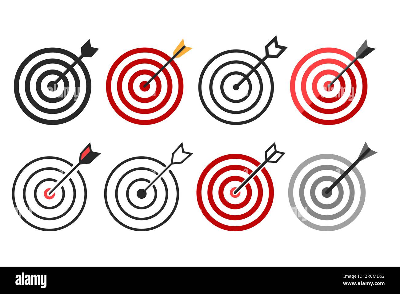 Ensemble de cibles avec icône de flèche modèle de conception pour la concurrence gagnant le concept de réalisation d'objectifs isolé sur blanc. Illustration vectorielle Illustration de Vecteur