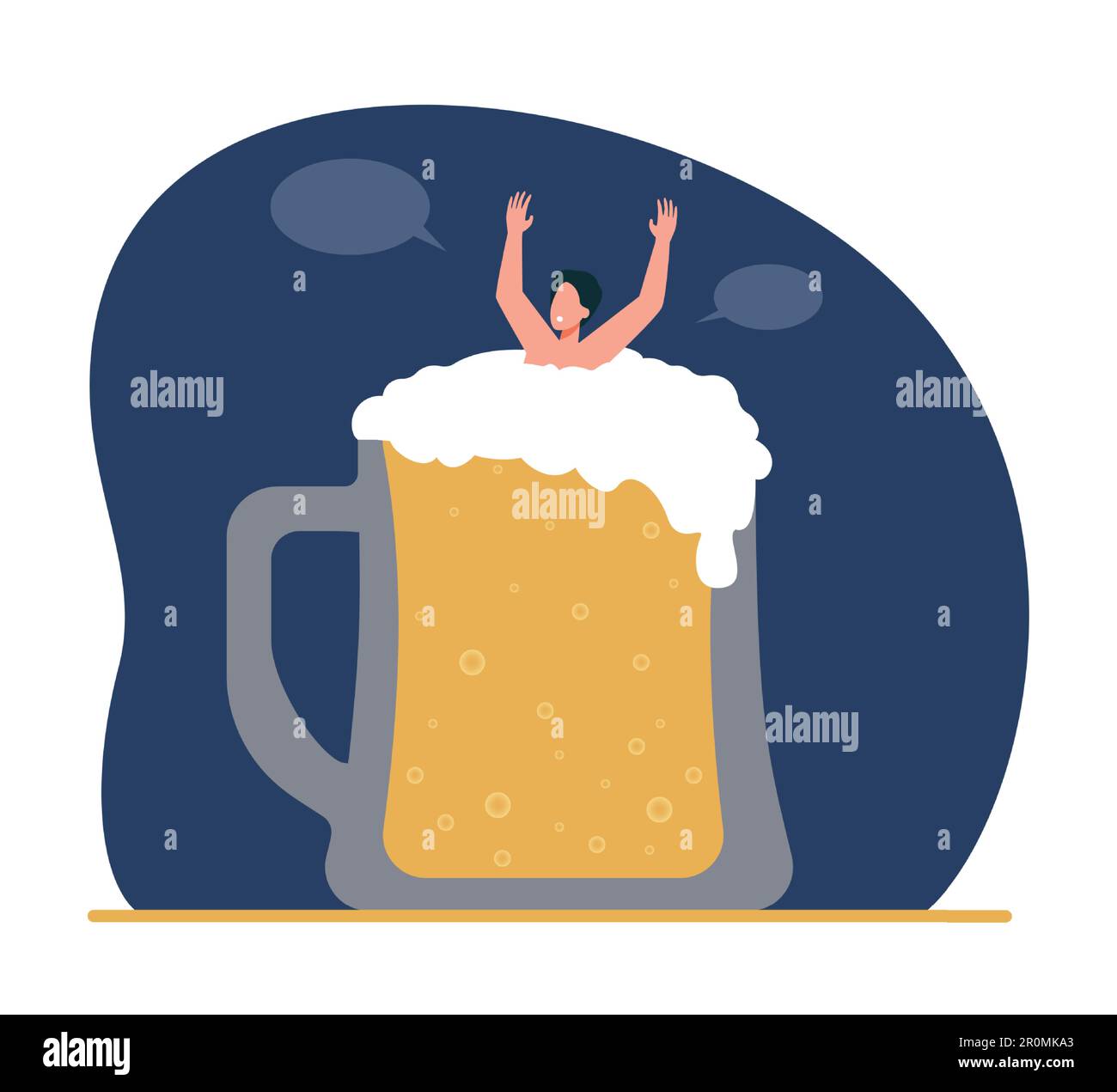 Guy se baignant dans un verre de bière Illustration de Vecteur