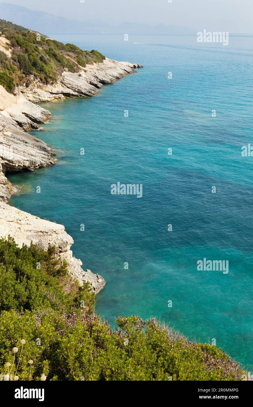 Plage de soufre de Xigia avec sources de soufre chaudes sur la plage, Zakynthos, Iles Ioniennes, Grèce Banque D'Images