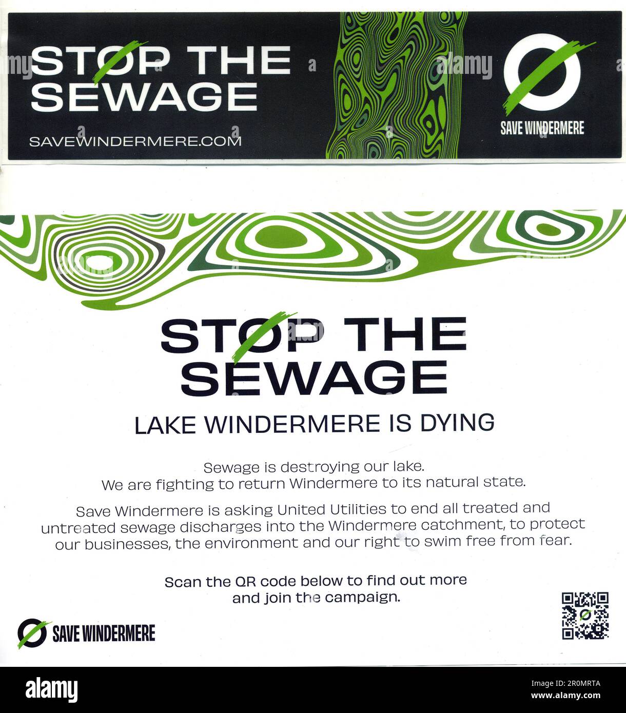 ARRÊTER LA campagne D'ASSAINISSEMENT pour le lac Windermere Banque D'Images