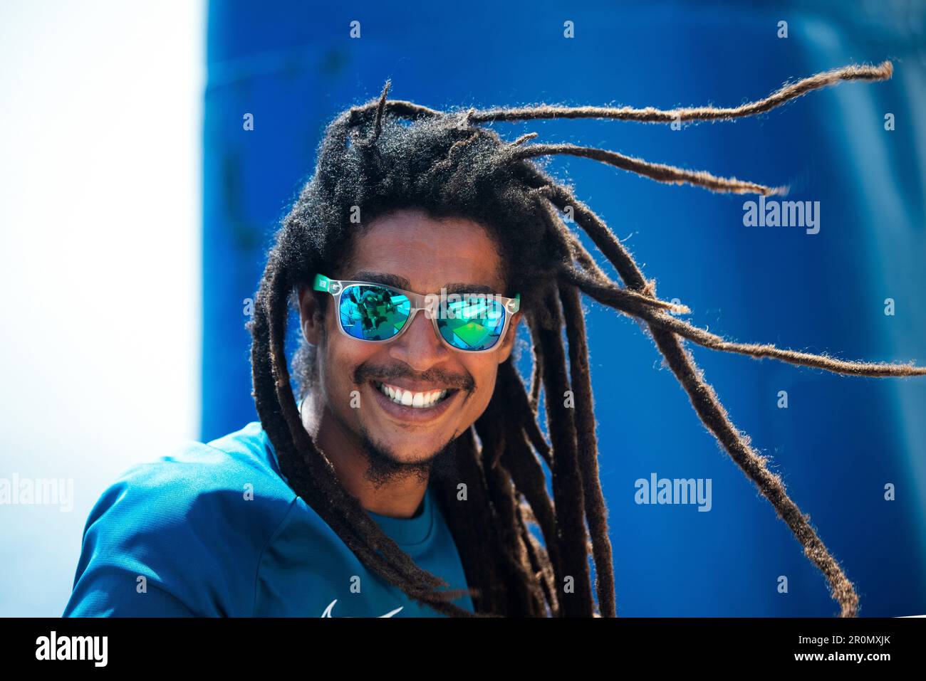 Cap-Vert, île Sao Vincente, ferry, rasta, cheveux dans le vent Banque D'Images