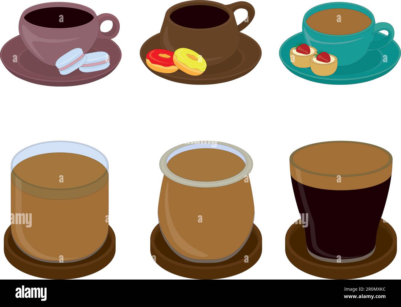 Illustration vectorielle des types de café dans la collection de tasses et de verres Illustration de Vecteur