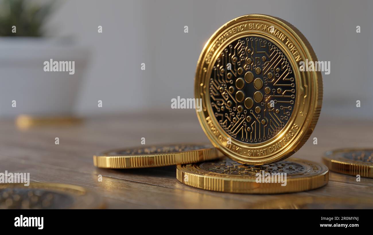 Gros plan de la pièce de monnaie crypto-monnaie sur le bureau Banque D'Images
