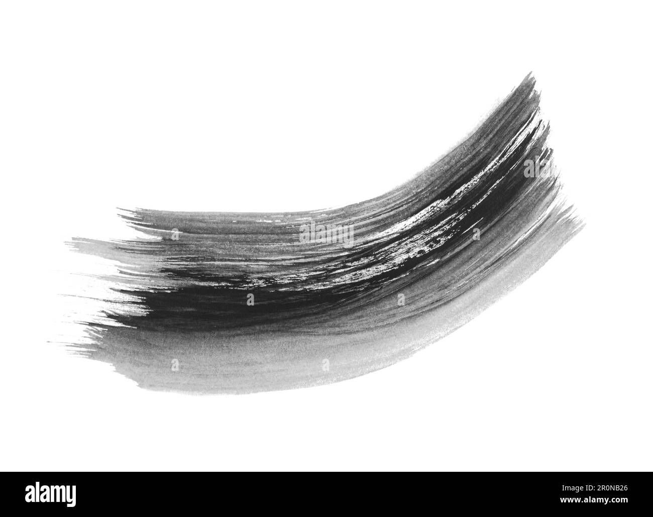 Trait de peinture gris tracé avec un pinceau sur fond blanc, vue de dessus Banque D'Images