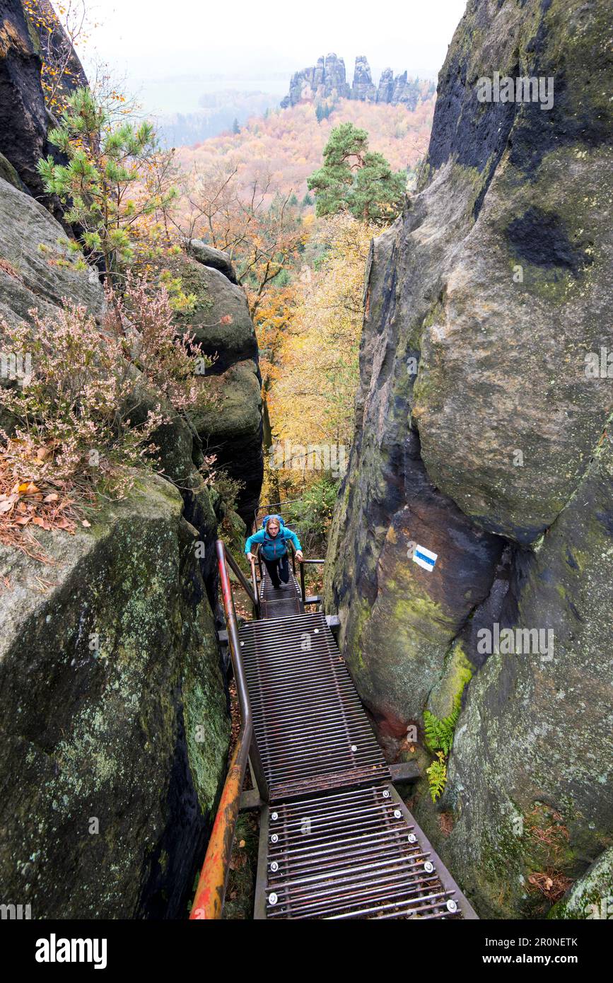Visite d'automne sur le Malerweg à Elbsandstein, en Allemagne Banque D'Images
