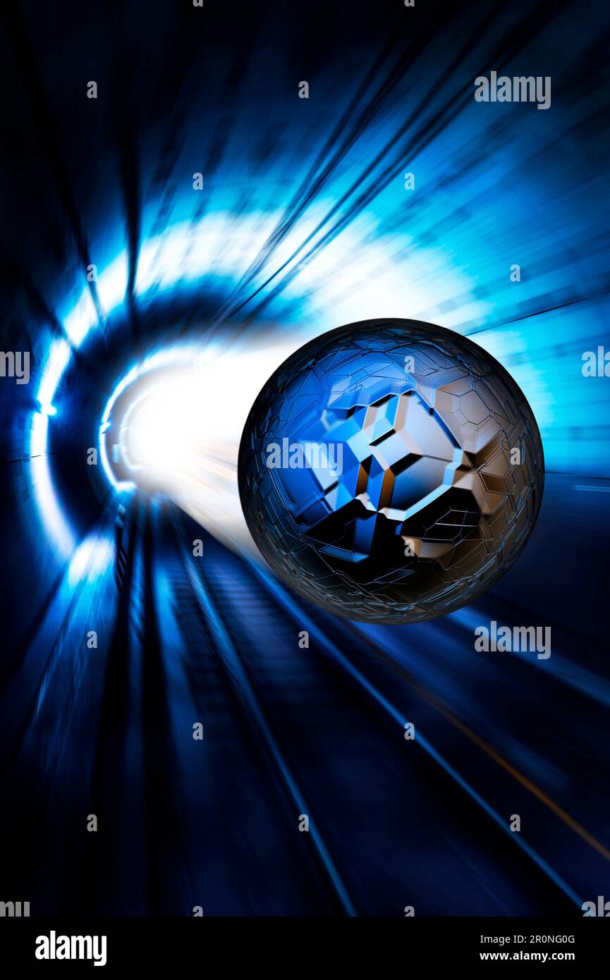 sphère bleue se déplaçant à l'intérieur d'un tunnel Banque D'Images