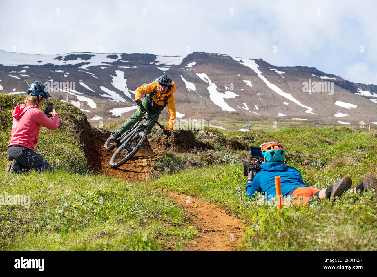 Islande, Road trip, mi-été nuit, VTT, MTB, parc de vélos, piste unique Banque D'Images