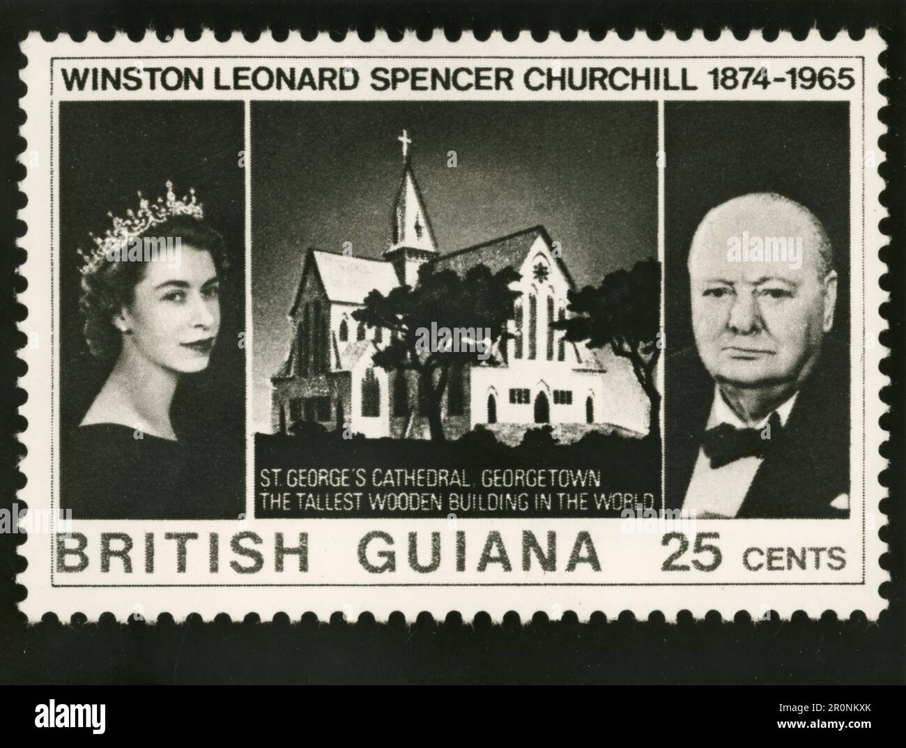 Timbre commémorant la mort de Sir Winston Churchill délivré en Guyane britannique, 1966 Banque D'Images