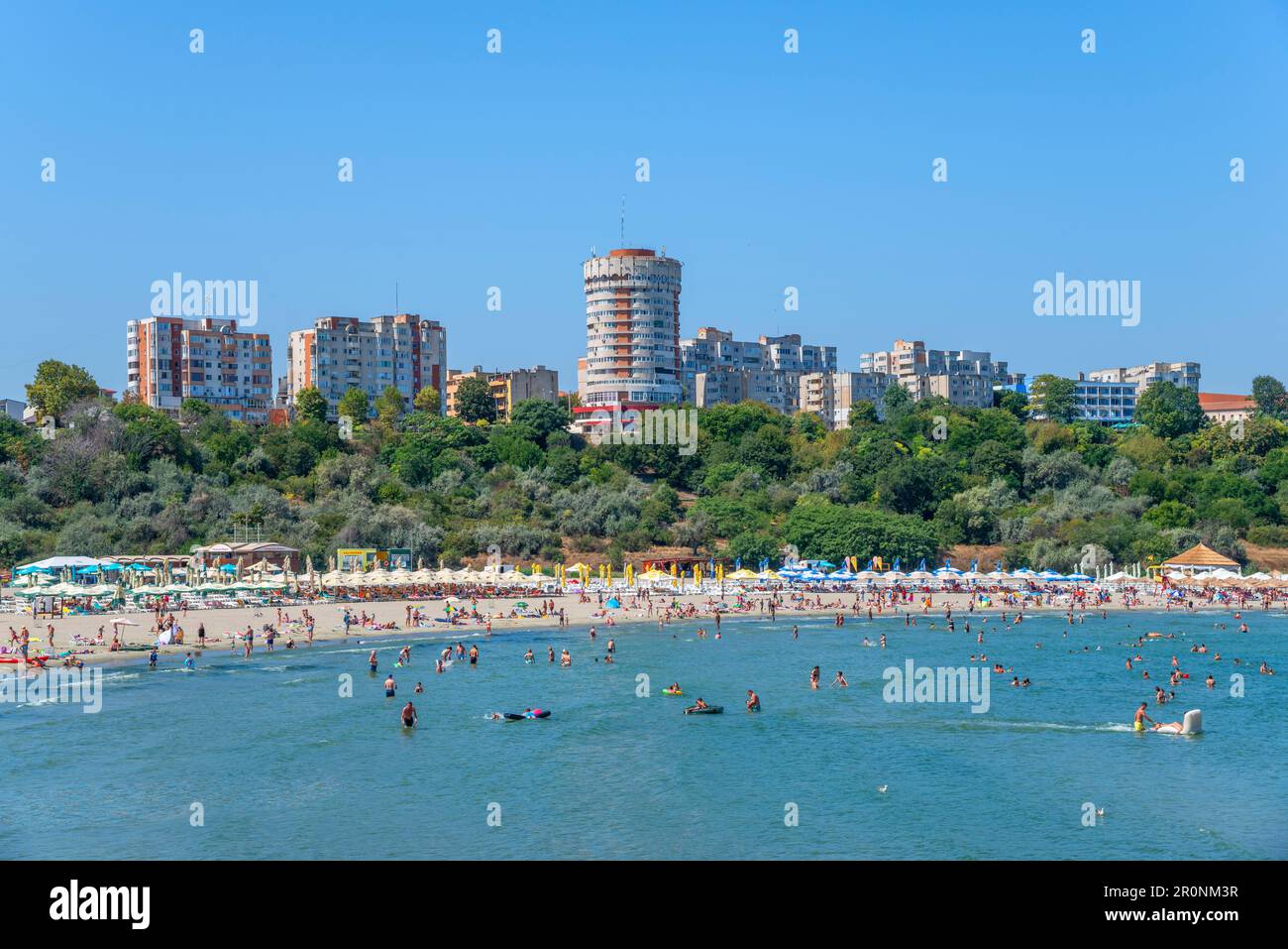 Plage de Constanta, Dobruja, Côte de la Mer Noire, Roumanie Banque D'Images