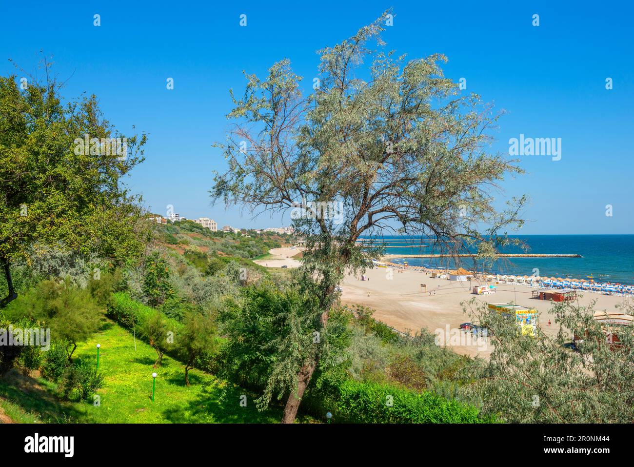 Plage de Constanta, Dobruja, Côte de la Mer Noire, Roumanie Banque D'Images
