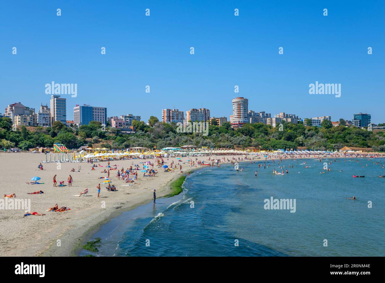 Plage de Constanta, Dobruja, Côte de la Mer Noire, Roumanie Banque D'Images
