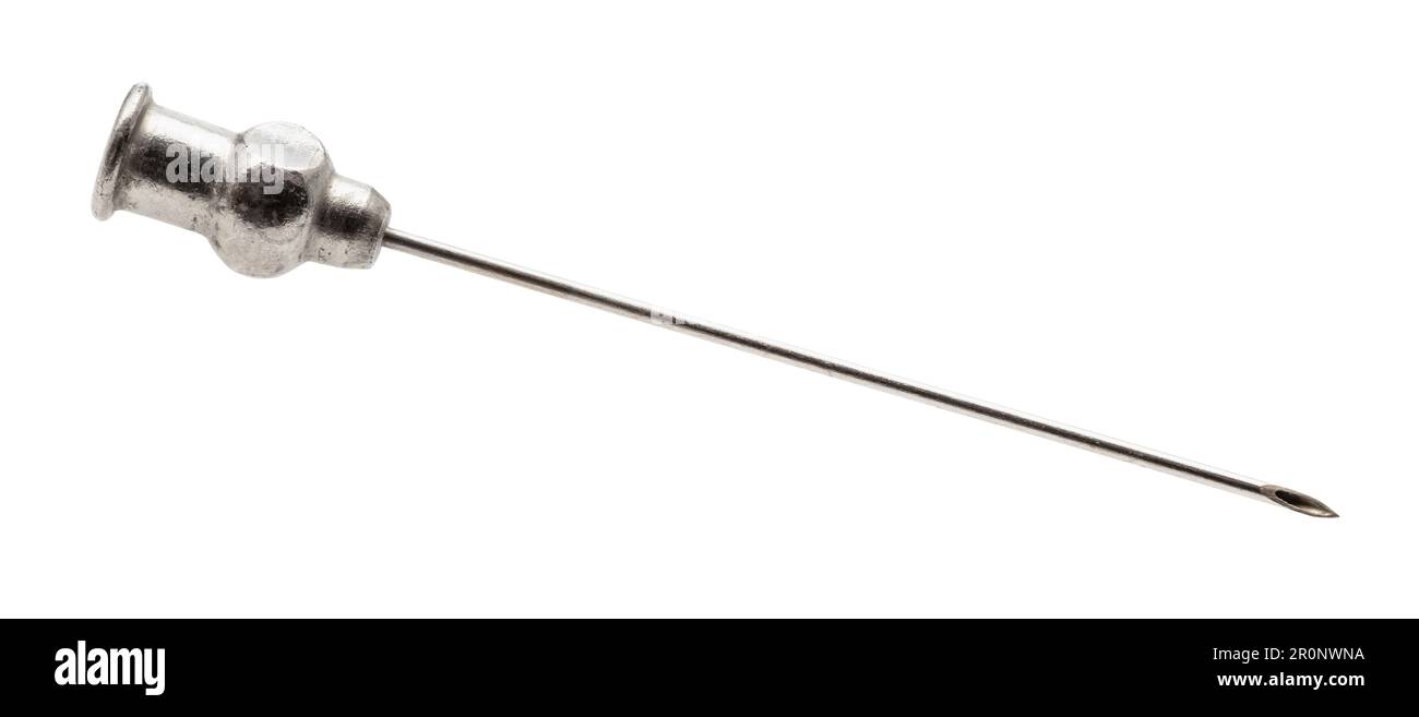 aiguille hypodermique en acier vintage isolée sur fond blanc Banque D'Images