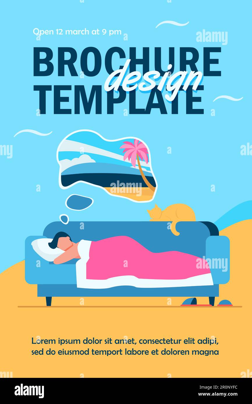 Homme rêvant de la mer et dormant sur un canapé avec chat Illustration de Vecteur