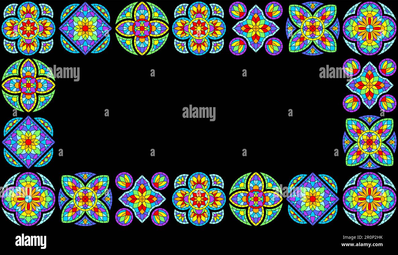 Cadre avec vitraux de style gothique. Texture mosaïque médiévale. Illustration de Vecteur
