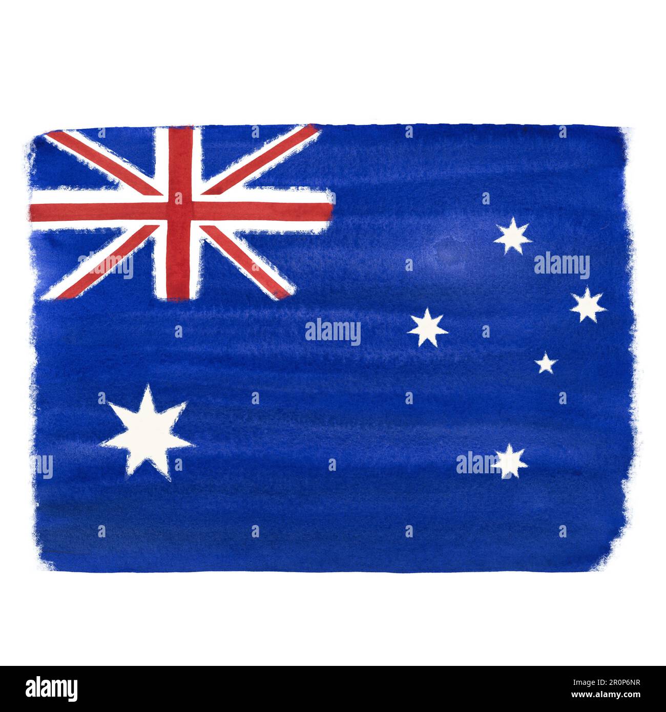 Drapeau australien aquarelle dessiné à la main, isolé sur blanc Banque D'Images