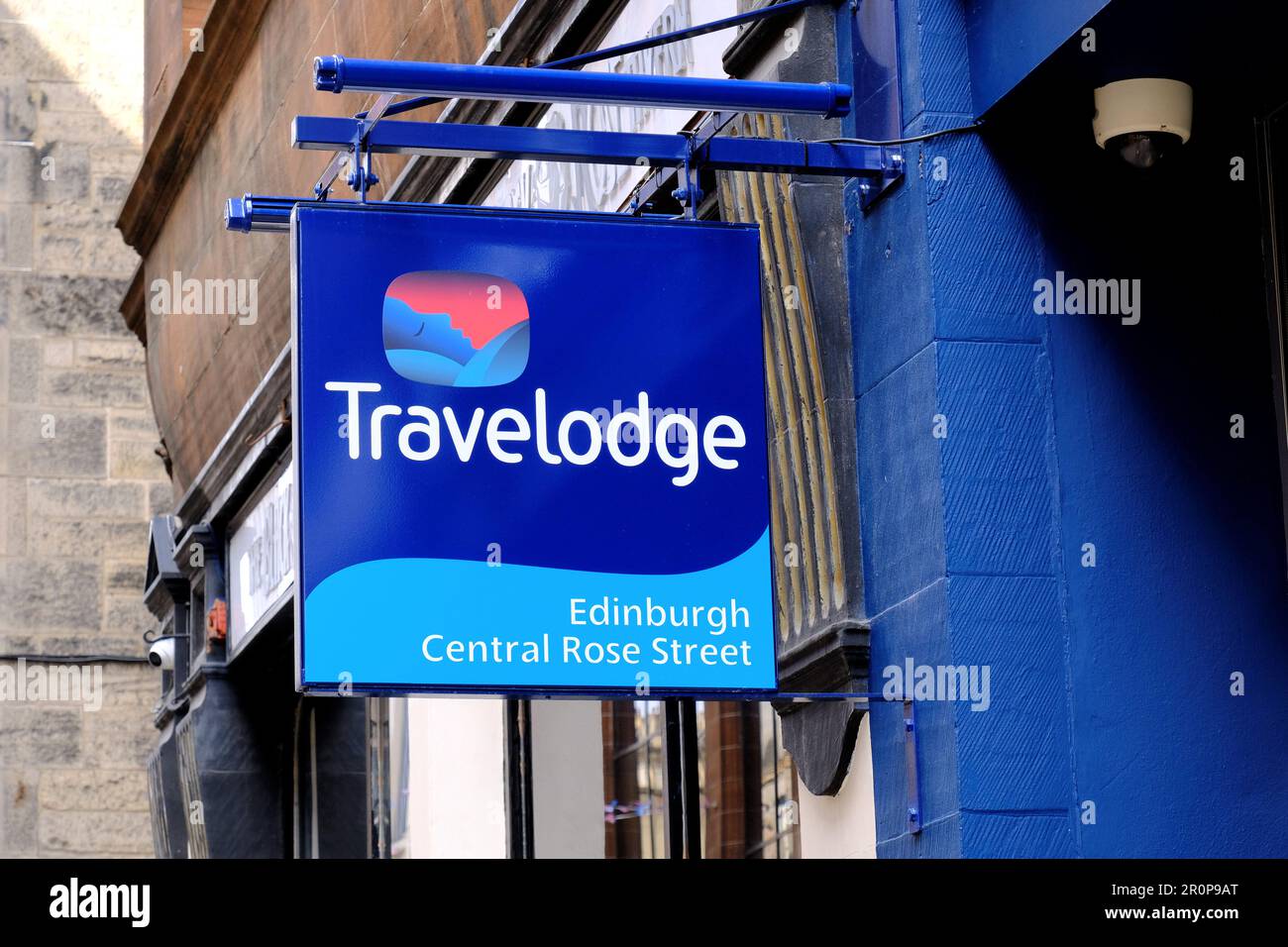 Panneau de l'hôtel Travelodge, Central Rose Street, Édimbourg, Écosse Banque D'Images