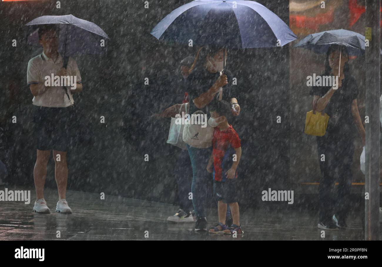 Forte pluie pendant le signal d'avertissement de pluie rouge et l