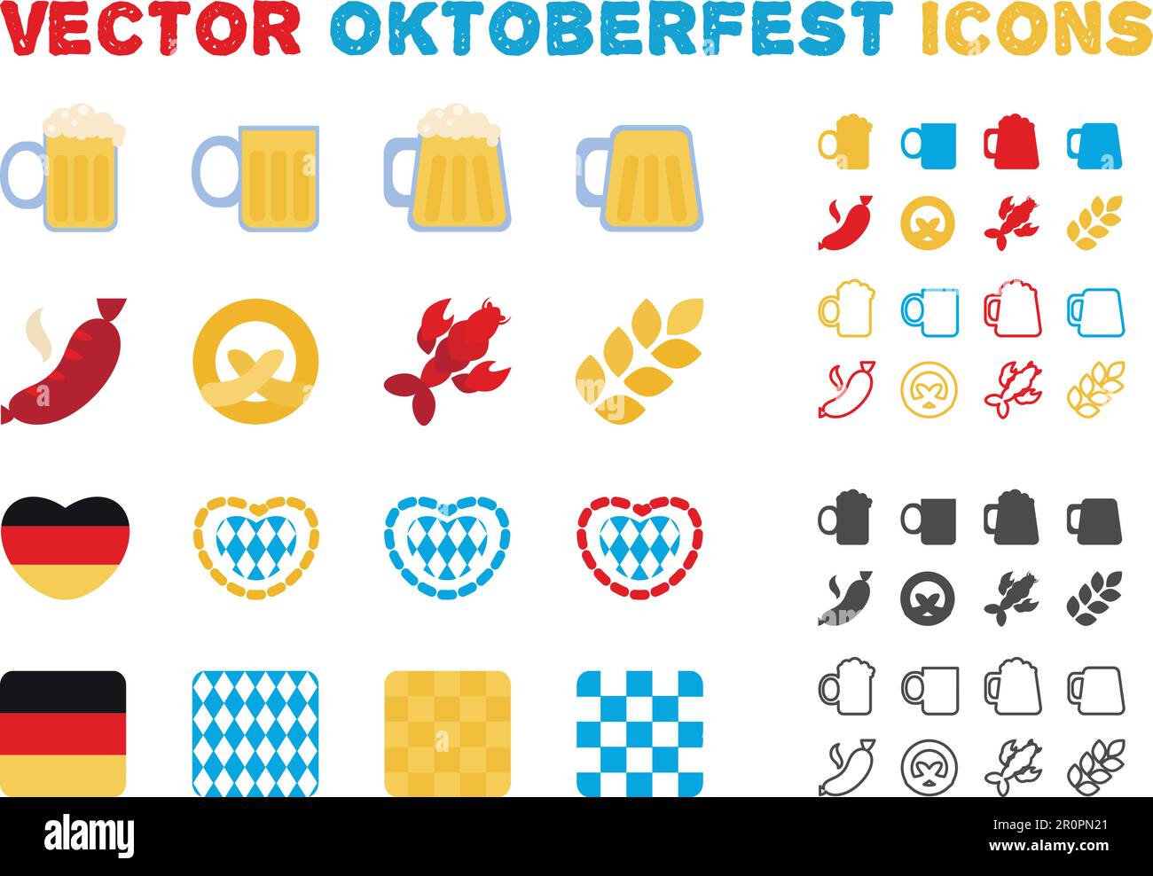 Ensemble élégant de symboles vector Oktoberfest et bière. Contour et style plat. Vecteur Illustration de Vecteur