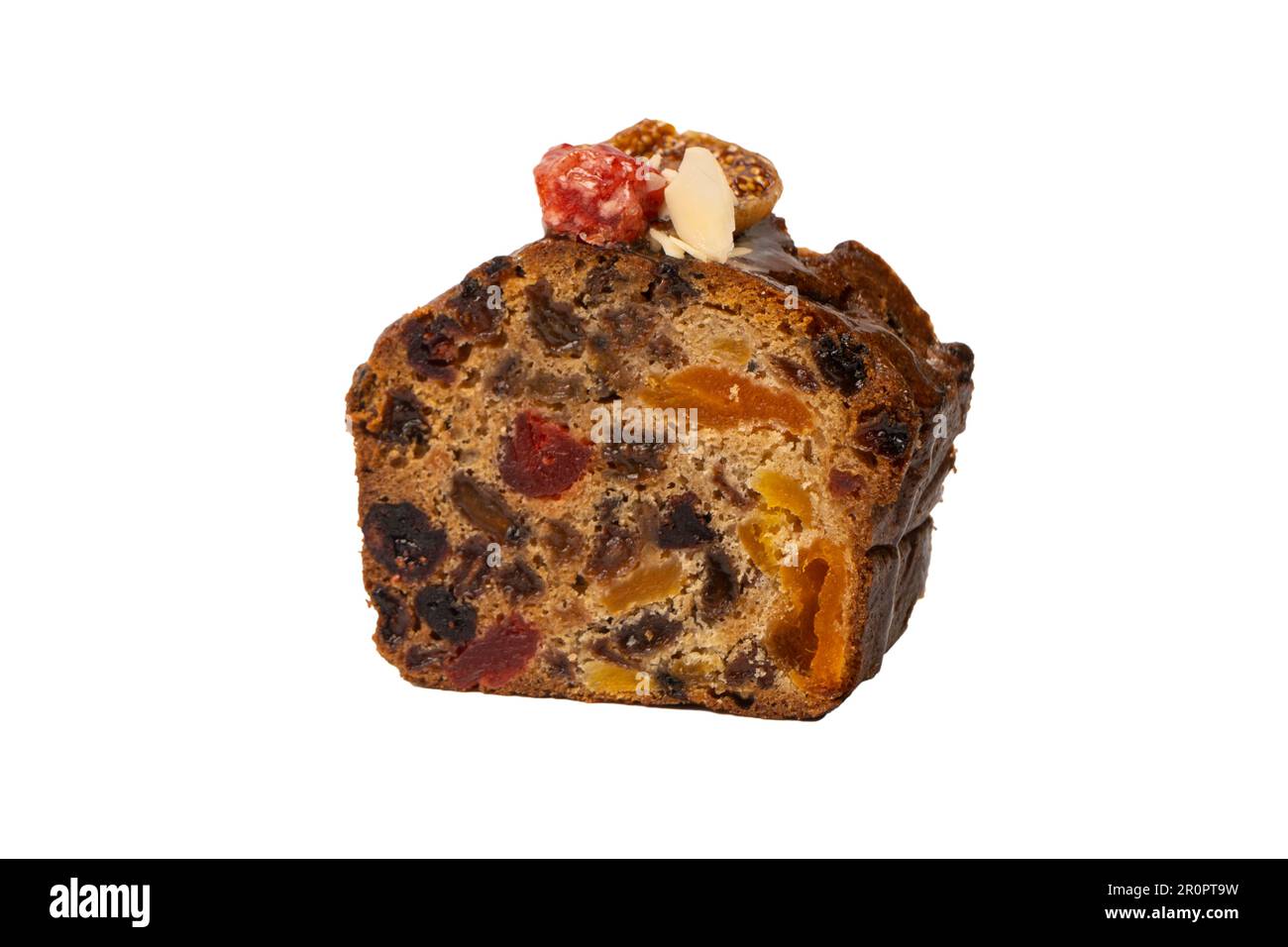 Un gâteau aux fruits secs, aux raisins, aux amandes, aux fraises séchées, aux abricots séchés. Banque D'Images