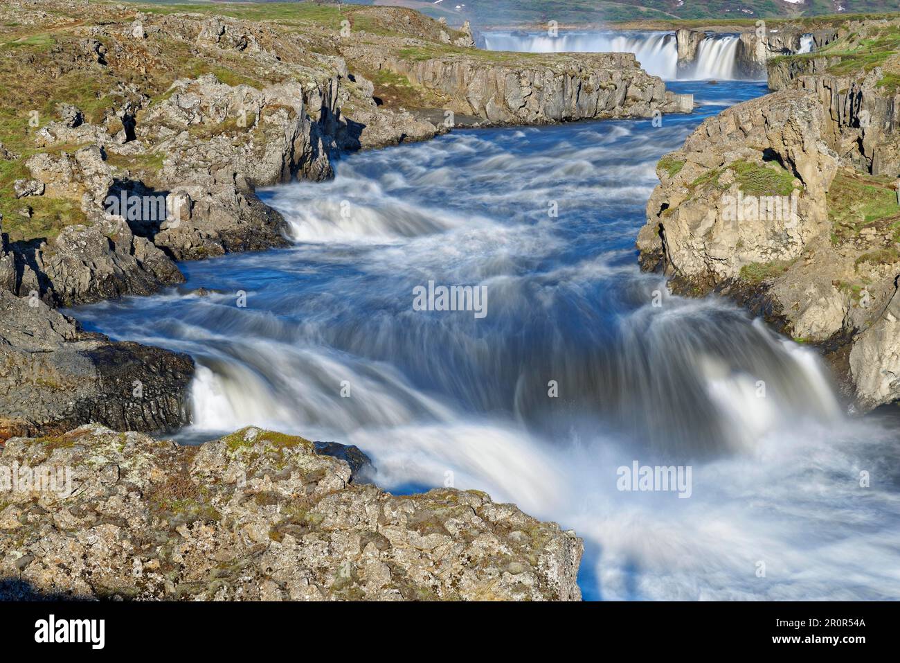 Cascade Geitafoss, cascade Godafoss, cascade des dieux, rivière Skjalfandafljot, Laugar, région de Pingeyjarsveit, Islande Banque D'Images