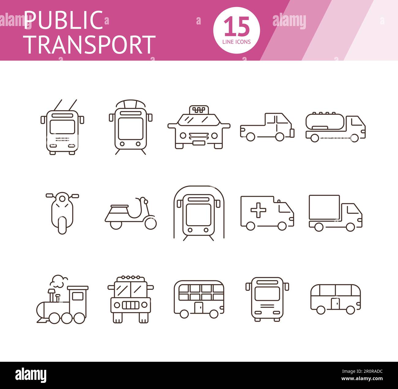 Jeu d'icônes de la ligne de transport public Illustration de Vecteur