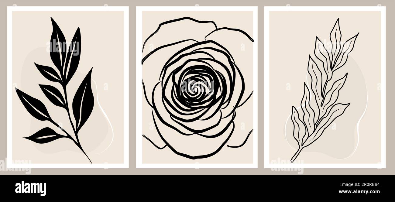 Jeu de vecteurs d'art mural botanique. Art. Nordic Line Illustration de Vecteur