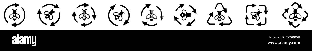 Icône d'abeille simple dans le cycle de formation des flèches, version deux trois et quatre flèches Illustration de Vecteur