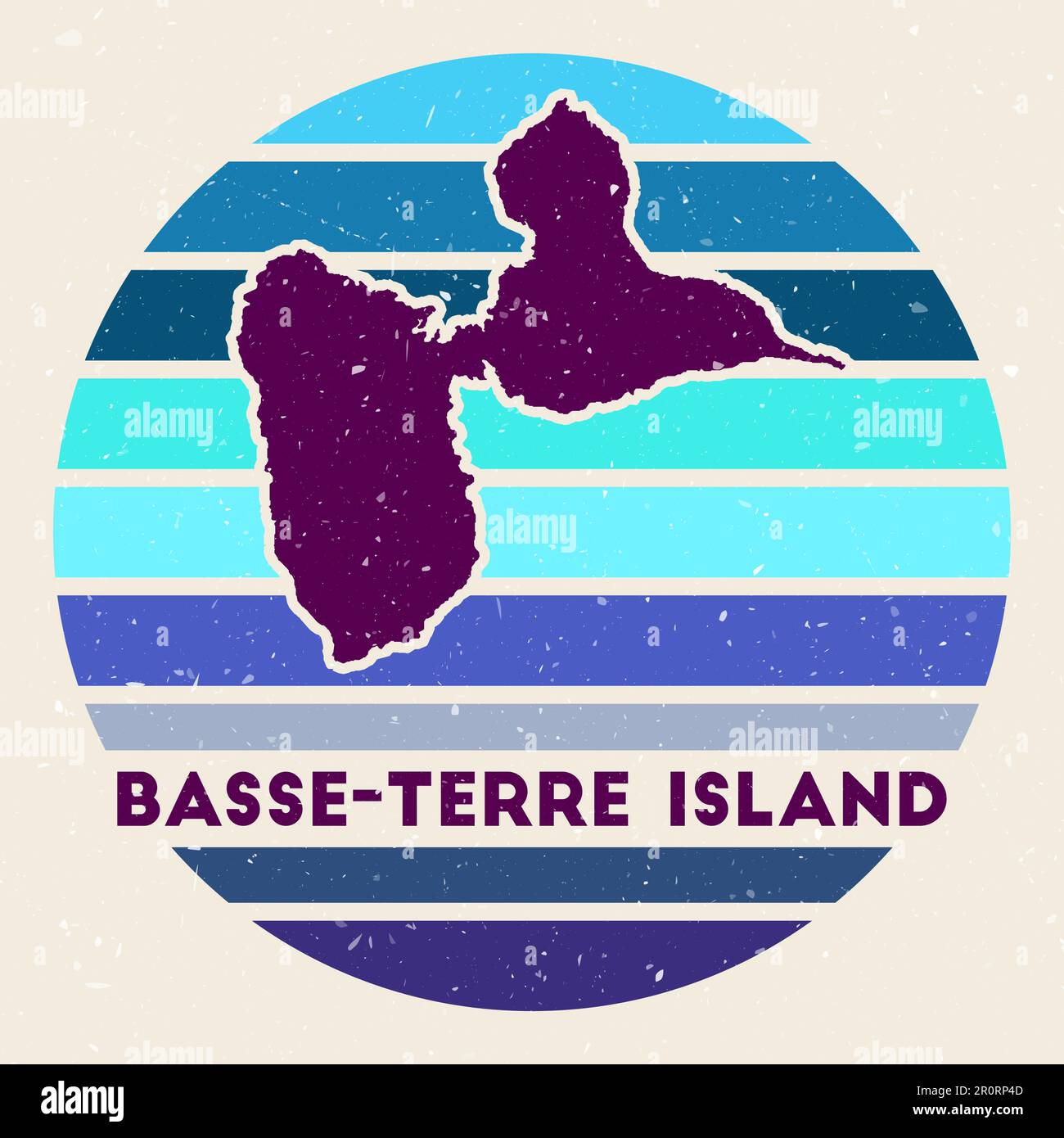 Logo de Basse-Terre Island. Affiche avec la carte et les bandes de couleur, illustration vectorielle. Peut être utilisé comme insigne, logotype, étiquette, autocollant ou badge du Illustration de Vecteur