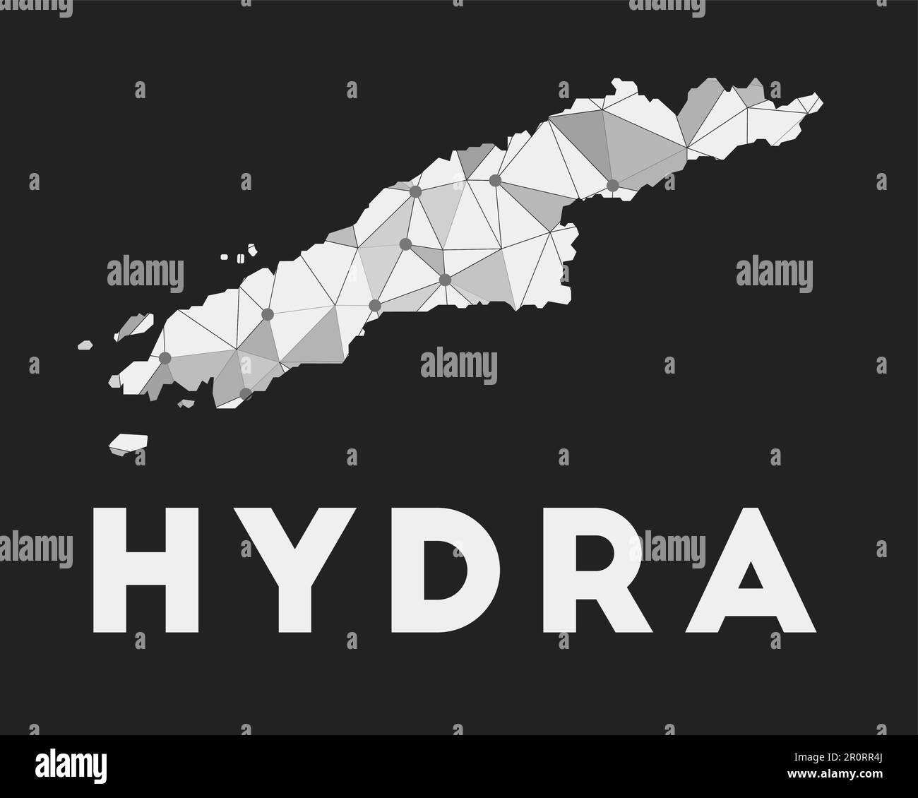 Hydra - carte du réseau de communication de l'île. Design géométrique tendance Hydra sur fond sombre. Technologie, Internet, réseau, communication de télécommunication Illustration de Vecteur