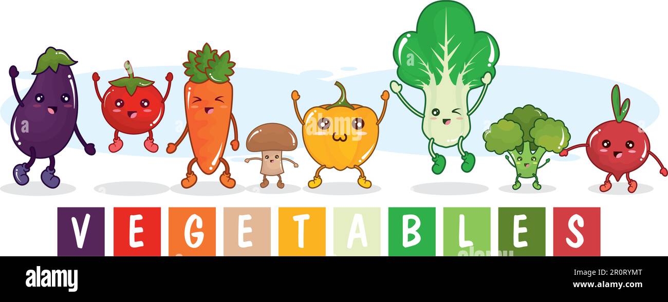 Groupe de jolis caractères de légumes de couleur Vector Illustration de Vecteur